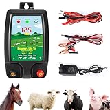 SROCHN Weidezaungerät mit LCD Anzeige, 10 km Reichweite 2 Joule 12kV, Elektrozaungerät für Rinder, Schafe und Andere Nutztiere