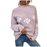 MICKURY Oversize Pulli,Norweger Pullover Damen Norwegerpullover Pullis Bedrucken Wickelpullover Winterpulli Damen Grüner Rollkragenpullover Damen Rollkragenpullover Damen Blau(Rosa,L)