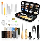 Leder Nähset, 48 Stück Leder Werkzeuge Set, Ledernähset mit Nähnadeln, Hochleistungs-Nähset mit Nähnadeln, Nähgarn für Reparaturen, Nähahle, Handnähen, Leder Werkzeuge Set für DIY Handwerk