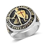 HZMAN Tempelritter Ring für Herren Epheser 6:13-17 Rotes Kreuz Design Herren Edelstahl Ring Schmuck Geschenk (Silber Gold,13)