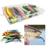 46 Stück Angelköder, Rubber Fishing Lure, Schwimmköder, Gummifische, Angelköder Kit, 6/9/12cm Gummifische Set, Gummiköder Set, Eingearbeitete Reflektierende Pailletten für Barsch Köder Zander Forelle