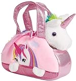 BRUBAKER Einhorn Tasche Regenbogen - 20 cm - Plüschtier in Handtasche - Plüsch Stofftier Kuscheltier - Rosa