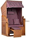 intergrill Strandschönheiten AVA Strandkorb Ostsee | 1-Sitzer Liege Beige Vollholzfront | Burgund Weiß gestreift | Für Balkon Terrasse Garten Wintergarten