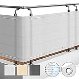 Sol Royal SolVision Balkon Sichtschutz HB2 HDPE blickdichte Balkonumspannung 90x500 cm – Schutz für Balkon Geländer Sichtschutz Weiß – Abdeckung mit Ösen und Kordel
