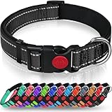 Taglory Hundehalsband, Weich Gepolstertes Neopren Nylon Hunde Halsband für Kleine Hunde, Verstellbare und Reflektierend für das Training, Schwarz