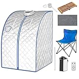 RELAX4LIFE 3 L Mini Dampfsauna, Heimsauna mit Fernbedienung, 9-stufiger Timer bis 90 Min/Temperatur flexibel einsetzbar bis 64 °C, Mini-Sauna 1000 W Verdampfer, Saunakabine mit Zubehör (Silber)