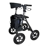 Geländerollator faltbarer Outdoor Rollator mit Luftbereifung Sitz Lehne robust leicht und schwarz