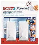 tesa Powerstrips Haken Large ECKIG - Selbstklebender Wandhaken für Glas, Kacheln, Holz, Kunststoff und andere Untergründe - Weiß