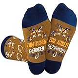 UEOTO Lustige Angel Geschenke für Männer Lustig, Geburtstag Weihnachten Geschenk für Angler Socken mit Spruch, ZUM ANGELN GEBOREN ZUR ARBEIT GEZWUNGEN Socken Weihnachtsgeschenke für Männer