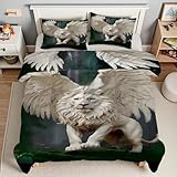 YZQGLHP Bettdecke 220x240 Löwe Wende Steppdecke WeißEs Tier Bettdecke ohne Bezug, Weiche Microfaser, 4 Jahreszeiten Bettdecken mit 2 Kissenbezug 80x80cm