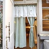 izielad Scheibengardine Landhausstil Vintage Grüner Kariert Cáfe Vorhang Bistrogardine Kurzgardine Blickdicht Küchenvorhang BxH 130x120cm