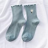 DJMJHG 5 Paar Frauen Wintersocken Baumwolle Süße Mode Lässig Bequeme Feste Socken Gänseblümchen Gestickte Frauen Lange Socken 33