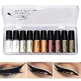 Aesyorg 10 Pcs Diamond Glitter Eyeliner Liquid Set 5 Farben Flüssiger Lidschatten des Augenmake-ups Schimmer Metallic Lidschatten Langlebiger Wasserdichter Shimmer Für Cosplay Party Makeup