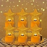 FZQBEY Mini Weihnachtskerzen 6 Stück LED Kerzen Weihnachten Elektronische Kerze Batteriebetriebene Realistische Flammenlose Kerze Weihnachtsdeko LED Teelichter für Weihnachten Tischdeko (Sterne)