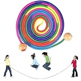 Springseil für Mehrspieler - 5 Meter Lang, Verstellbarer Hölzerne Kugelgriff für Kinder und Erwachsene, Gruppen Seilspringen