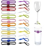 TNSLAND Wiederver Wendbare Glasmarkierer, Party WeinGlas Marker Silikon Bunte Dekoration Cup Marker Trinken, Silikon Drinks Marker Etiketten Flaschen Markier Glas Markierung Insgesamt 24 Mischfarben