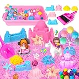 Einhornn Kinetic Sand Set, Kinetischer Sand Regenbogenpferd, Einhorn Sandspielzeug Mädchen mit Knetsand & Schlossformen, Sensorisch Zaubersand Magic Sand Geschenk für Kinder