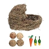 DECHOUS Handgefertigtes Kleintier Nest aus Natürlichem Schilfrohr Geflochtenes Hasen Hamster grashaus Stabiles Sicheres Nager ruhehaus Geeignet als Kleines Haustiergras häuschen