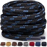 Miscly Schnürsenkel Rund, Extrem Reißfest für Arbeitsschuhe, Stiefel und Wanderstiefel (160 cm, Schwarz/Blau)