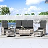 Trumbeak Polyrattan Lounge Set - 5 Personen Gartenmöbel Sitzgruppe Tisch - Sitzgarnitur mit Verstellbarer Rückenlehne aus Gartensofa,Sessel,Beistelltisch für Garten Terrasse,Schwarz