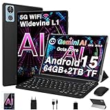 Tablet 10 Zoll Android 15 Tablets mit 64GB+2TB TF, Gemini AI, Widevide L1 FHD IPS, Octa-Core 2.0GHz, 5G+2.4G WLAN, 8MP+5MP, BT5.0, Face ID,6000mAh, BT5.0, GMS Tablet mit Tastatur und Maus - Schwarz