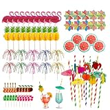 Cocktail Deko 90 Stück Cocktail Schirmchen Feuerwerk Sticks Cocktail Deko Strohhalme Rührer Sticks Cocktailspieße Trinken Dekorationen für Sommer Party Strand Hochzeitsfeier Bar Getränke Kuchen Deko