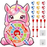 73cm Einhorn Geschenke für Mädchen 3-10 Jahre, Einhorn Spielzeug Kinder Klett Dartscheibe mit 12 Klebrigen Bällen 6 Dart, Wurfspiel Kinder für 3-10 Drinnen und Draußen, Geburtstags Geschenke Kinder