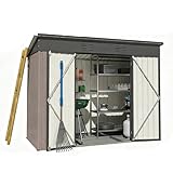 Solisburne Metall Gerätehaus 8x4 FT, 4m³wetterfester Gartenschuppen mit Metallfundament (ohne Boden), Outdoor Aufbewahrung für Garten/Terrasse, 229 x 111 x 156 cm, Metall, Braun