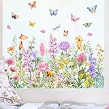 COLOFALLA 3 Stücke Fensterbilder Frühling Fensterbilder Blumen Schmettertling Selbstklebend Fensteraufkleber Frühling Fensteraufkleber Blümen Selbstklebend Groß Zweiseitig Wiederverwandbar Fensterbild