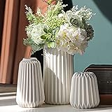 Vasen Deko -Weiße Keramik Vase Satz von 3 für Moderne Home Decor,Deco Matte Vasen für Pampasgras,Vasen Deko Aesthetic Neutral Boho Skandinavische Deko Vase (A Weiß)