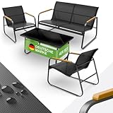 Blumtal Gartenmöbel Set 4er - Balkonmöbel Set für 4 Personen - 2 x Sessel + 1 x Bank + 1 x Tisch - Terrassenmöbel - Gartenlounge - Balkon Möbel - Möbelsets - Stahl Outdoor Möbel Lounge Anthrazit