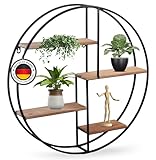 Kyto Wandregal rund | 60 cm Durchmesser | Robustes deko Regal aus Metall und Vier Holz Ebenen (60cm)