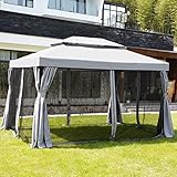 Grand patio Pavillon, Gartenpavillon mit Moskitonetz und Vorhänge, Premium Material, 200g/m² Dachplane, Gartenzelt für BBQ,Event, Party, Schnelle Montage, UV-Schutz 50+ (3×4m, Gräulich)