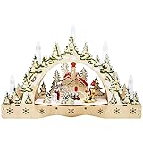 ToCi LED-Kerzenbogen Lichterbogen mit Skifahrt-Motiv | Schwibbogen mit 5 LED-Kerzen zur Weihnachtsdekoration Fensterdeko Tischdeko | Weihnachtsbeleuchtung Innen