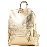 modamoda de - T138 - ital Damen Rucksacktasche aus Leder, Farbe:Lightgold Metallic