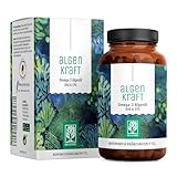 NATURTREU® Algenkraft - Omega 3 Vegan aus Algenöl – 1000mg Omega 3 Algenöl aus nachhaltigen Kulturen - Mikroalgenöl hochdosiert DHA & EPA im optimalen Verhältnis - Laborgeprüft