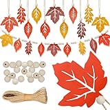 Herbstdeko Ahornblatt, Herbstgirlande, Herbstdeko zum Aufhängen, Anhänger Ahornblatt, Herbstdeko Fenster Hängend, Holz Anhänger Blatt mit Holzperlen,Herbstdeko Innen