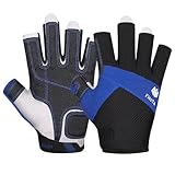 FitsT4 Sports Kajak Handschuhe 3/4-Finger gepolsterte Handfläche Mesh Rücken für Komfort Perfekt zum Segeln, Paddeln, Kanufahren, Kajakfahren, SUP Stehpaddeln,Blau,M