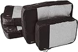 Amazon Basics Packwürfel Set für Koffer, Reise Organizer, Reißverschluss, 4er-Pack, 2 Mittelgroß und 2 Groß, Schwarz