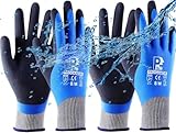 PROGANDA 2 Paar Wasserdichte Arbeitshandschuhe Gartenhandschuhe Schutzhandschuhe, Double Latex beschichtet handschuhe für Garten Hof im Freien arbeiten