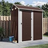 Emmtore Gartenhaus, Geräteschuppen mit Schleppdach Schrägdach, Gerätehaus für Gartengeräte Werkzeuge, Garten Metall Schuppen,Stahl Braun,192x152,5x237 cm