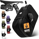 Lumiere & Co. Falcon Magnetische Satteltasche – 0,69 l | 15 cm x 9 cm x 5 cm | Schlankes, minimalistisches Design, schnelle Befestigung mit Magnetverschluss | Fahrradtasche (Schwarz, Groß)