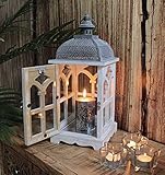 DARO DEKO Holz Laterne mit Echt-Glas Scheiben 18cm x 18cm x 42cm
