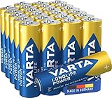 VARTA Batterien AA, 24 Stück, Longlife Power, Alkaline, 1,5V, für Spielzeug, Funkmäuse, Taschenlampen, Made in Germany