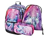Baagl Schulrucksack Set 3 Teilig, Schultasche ab 3. Klasse, Grundschule Ranzen mit Brustgurt, Ergonomischer Schulranzen (Traumfänger)