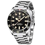 BENYAR 5179 Herren Automatik Mechanische Uhr Drehbar Aluminium Lünette Edelstahlband Wasserdicht Leuchtend Casual Selbstaufzug Wrsitwatches, Schwarz, Klassisch