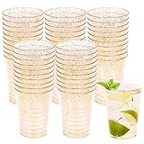 MATANA 50 Hartplastik Partybecher mit Goldglitter, 270ml - Plastikbecher, Becher Gold, Trinkbecher, Kunststoffbecher für Geburtstage, Hochzeiten & Partys - Elegant, Stabil & Mehrweg