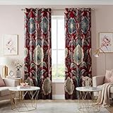 HNYDM Klassische rote Verdunkelungsvorhänge mit Blumenmuster, Boho-Gardinen mit botanischem Muster, große Fensterpaneele mit Blumenmuster für Wohnzimmer und Schlafzimmer (BxH/2x130x240cm)