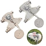 2 Stück Kaninchen Leine, Grau & Beige Kaninchen Geschirr, Elastisch Einstellbar Hasenleine, Kaninchengeschirr mit Leine für 3-8 Pfund Kleintiere, Kaninchen Zubehoer