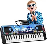 Kinder Keyboard Klavier mit Mikrofon Notenständer, 37 Tasten Tragbare Elektronische Kinderklavier Musik Spielzeug ab 3 4 5 6 Jahren, Geburtstag Weihnachten Geschenke für Jungen/Mädchen, Schwarz